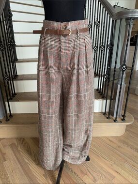 NWT Commense Mid-Waist Plaid Metal Button Pants (Medium)
